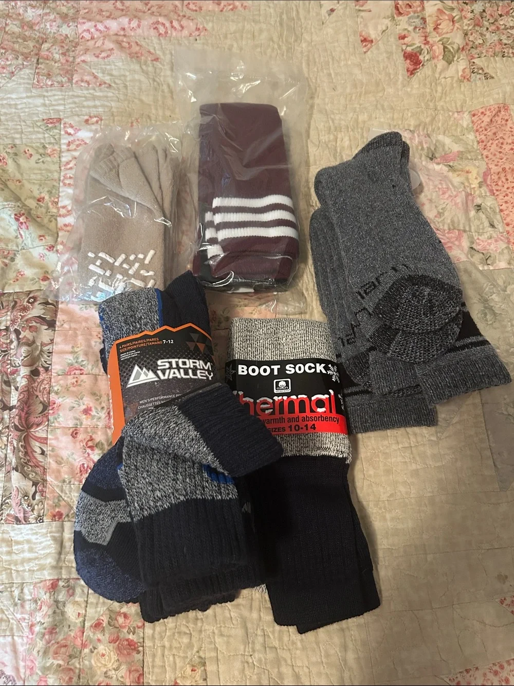 Storm Valley & Thermal Men's Crew and Boot Socks - Gray, Navy, Maroon, Beige